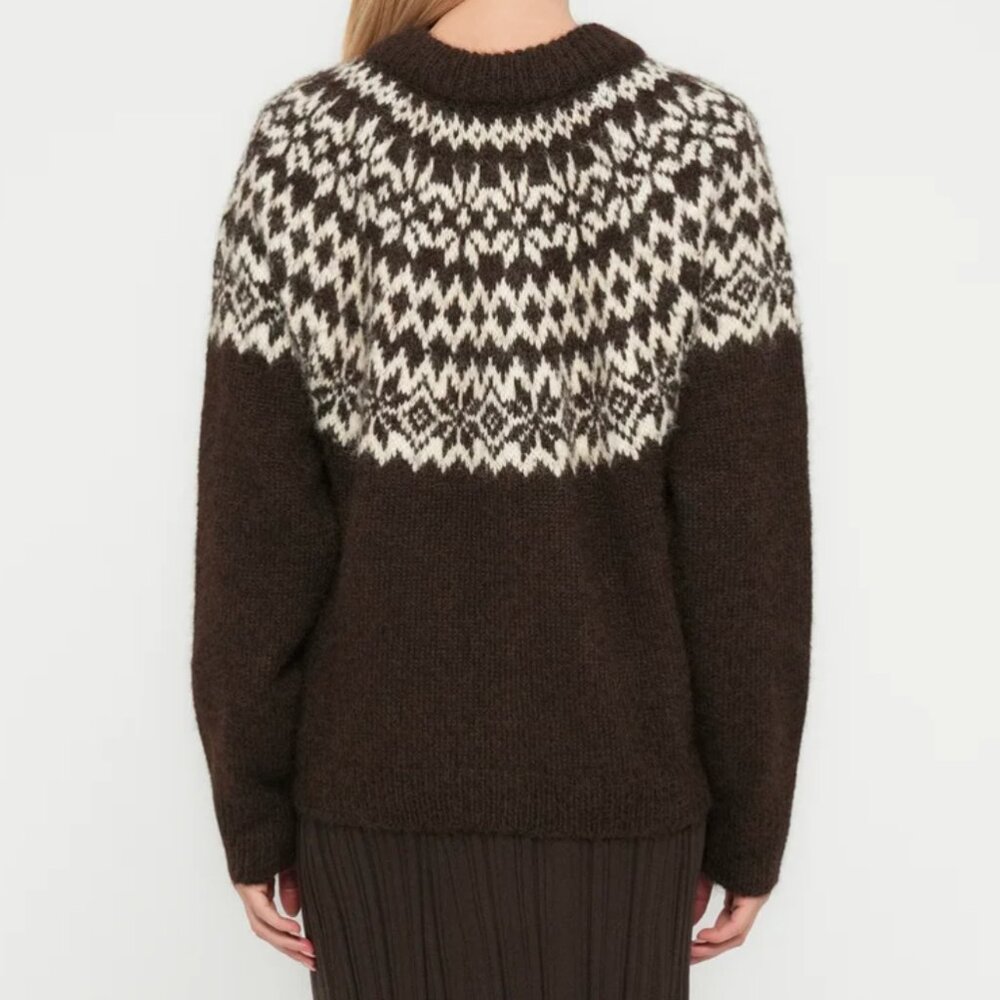 NWT Fuzzy Fair Isle Cardigan Sweater in Brown - Picture 3 of 15